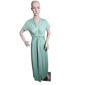 Knotted Front Tie Maxie Dress Womens Small Green Minimalist Basic Simple RebornJ